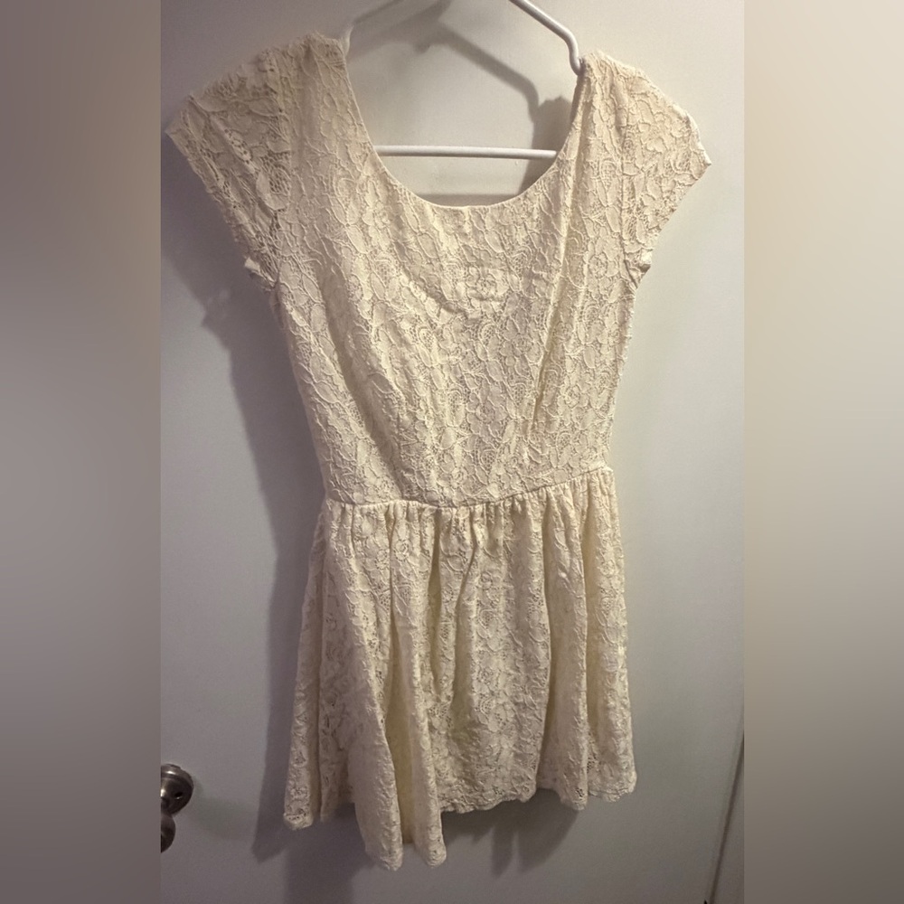 B. Darlin Cream Lace Mini Dress